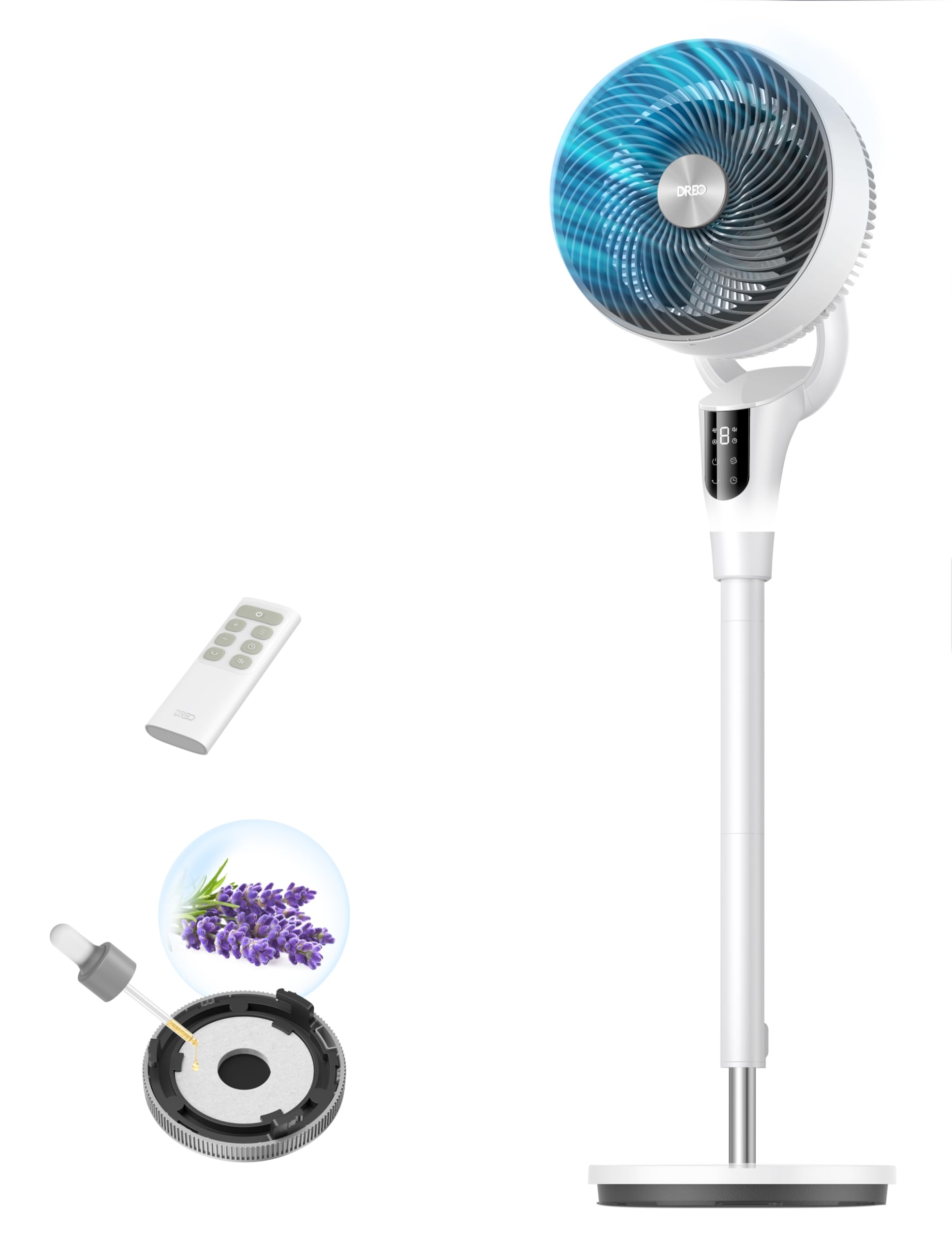 DREO Fan for Bedroom, 2026 Upgraded, 90ft Airflow, Quiet Fan, 90° Oscillating Standing Fan for Whole Room, DC Motor, 8+H Speeds, 3 Modes, 38-42'' Adjustable Height, 8H Timer, 105° Manual Vertical
