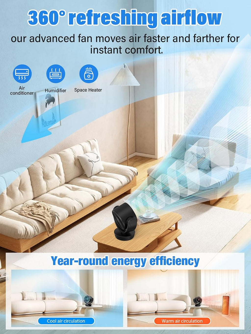 Desk Fan Air Circulator Fan Powerful Airflow 100-Speed Digital Display Low Noise Adjustable Tilt 14H Timer Remote Included Suitable for Home, Office, Travel Black