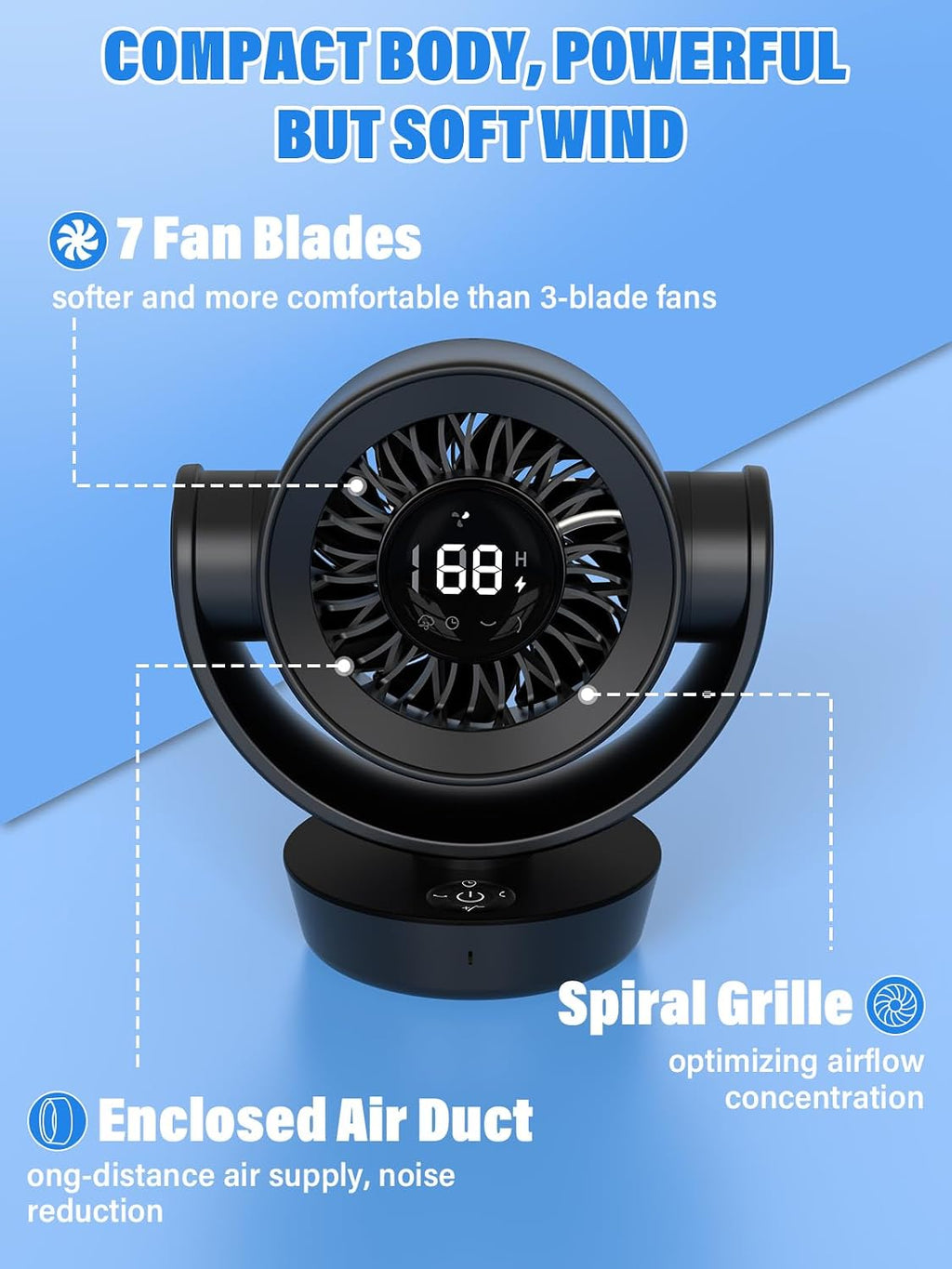 Desk Fan Air Circulator Fan Powerful Airflow 100-Speed Digital Display Low Noise Adjustable Tilt 14H Timer Remote Included Suitable for Home, Office, Travel Black