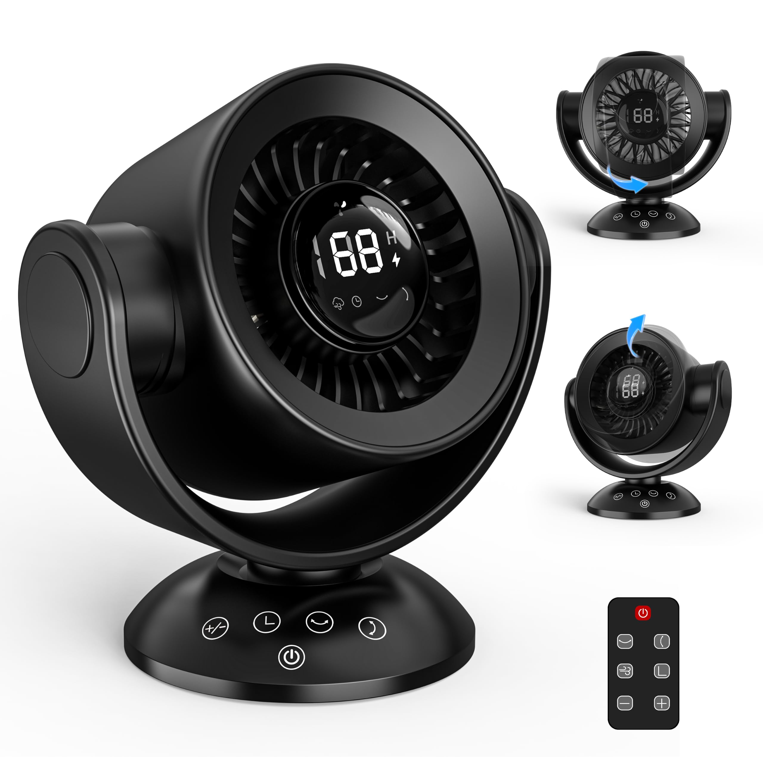 Desk Fan Air Circulator Fan Powerful Airflow 100-Speed Digital Display Low Noise Adjustable Tilt 14H Timer Remote Included Suitable for Home, Office, Travel Black