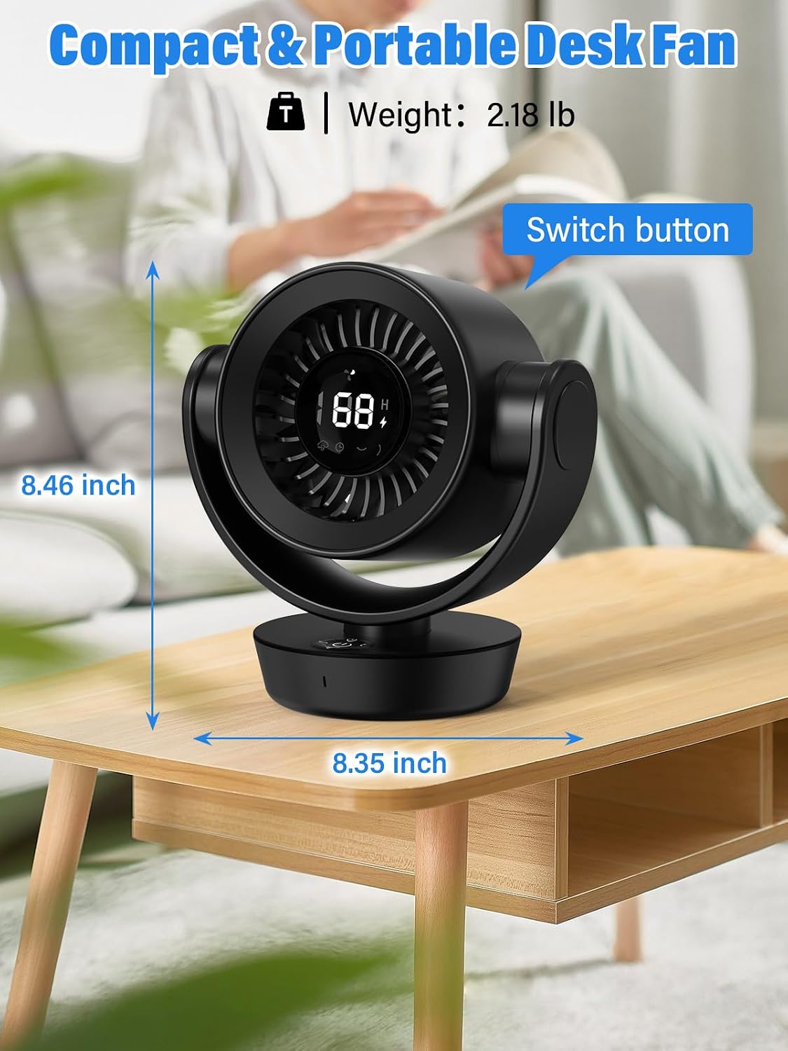 Desk Fan Air Circulator Fan Powerful Airflow 100-Speed Digital Display Low Noise Adjustable Tilt 14H Timer Remote Included Suitable for Home, Office, Travel Black