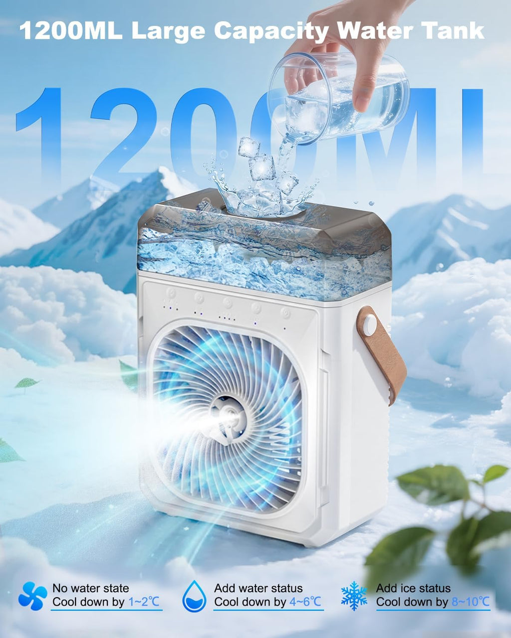 Ausic Misting Fan Portable, 20000mAh Portable Cooling Fan with 1200mL Water Tank, Outdoor Water Cooling Fan for Outside, Perfect Quite Mist Water Spray Fans for Camping Patio Home Bedroom Office