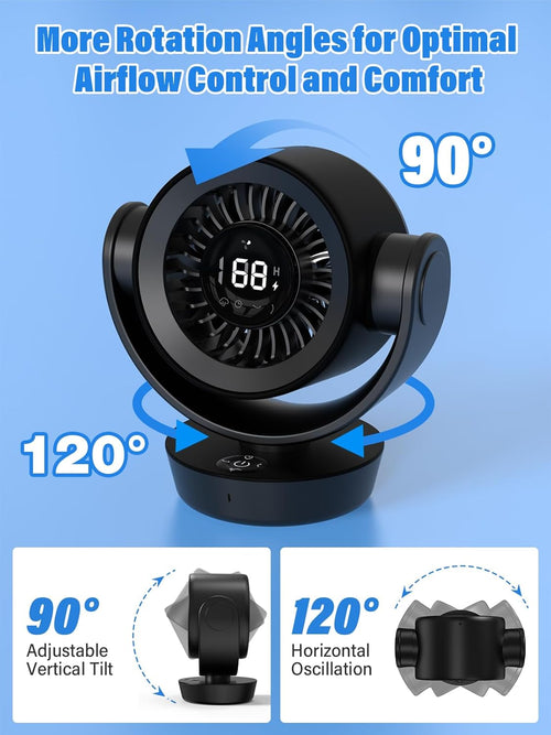Desk Fan Air Circulator Fan Powerful Airflow 100-Speed Digital Display Low Noise Adjustable Tilt 14H Timer Remote Included Suitable for Home, Office, Travel Black