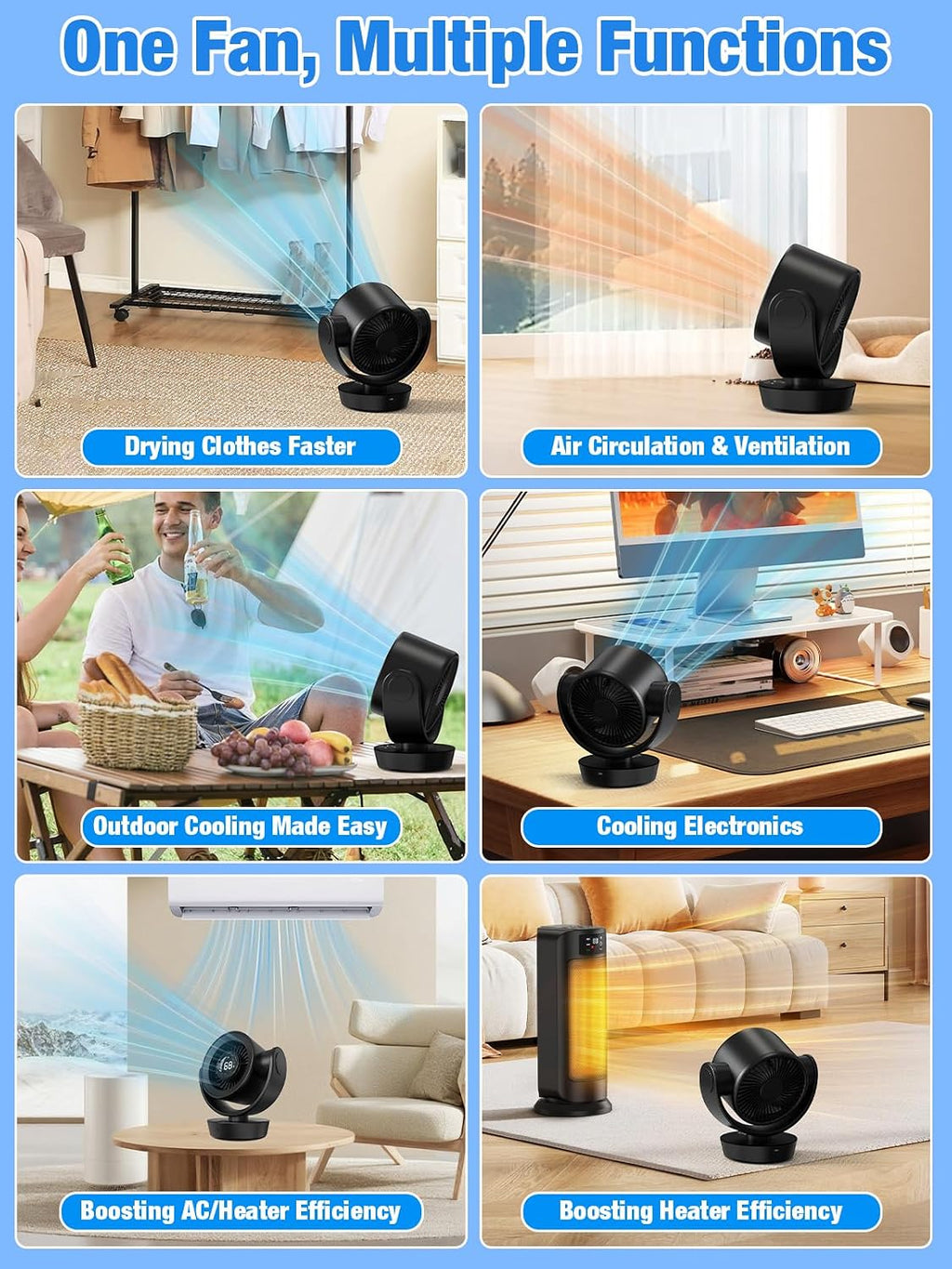 Desk Fan Air Circulator Fan Powerful Airflow 100-Speed Digital Display Low Noise Adjustable Tilt 14H Timer Remote Included Suitable for Home, Office, Travel Black