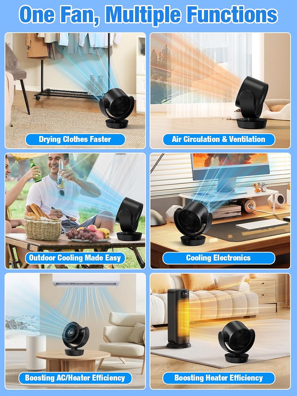 Desk Fan Air Circulator Fan Powerful Airflow 100-Speed Digital Display Low Noise Adjustable Tilt 14H Timer Remote Included Suitable for Home, Office, Travel Black