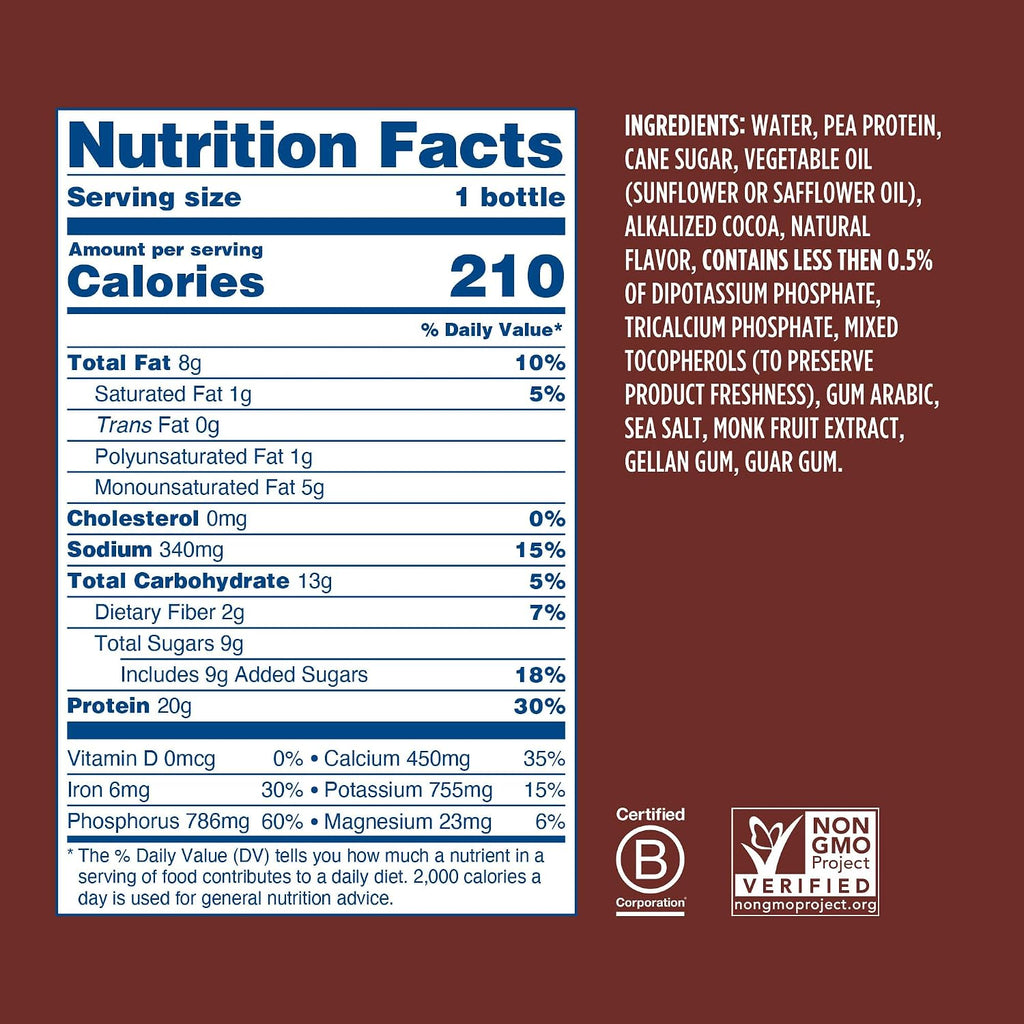 Ripple Chocolate Plant Based Protein Shake | 20g of Quality Sourced Pea Protein, Calcium Rich, Cocoa | Shelf Stable | Vegan & Non GMO | Dairy, Soy, Nut, & Gluten Free | 12 Fl Oz Bottles (Pack of 12)