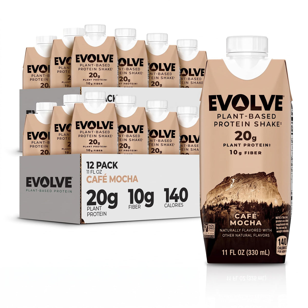 Evolve Plant Based Protein Shake, Vanilla Bean, 20g Vegan Protein, Dairy Free, No Artificial Sweeteners, Non-GMO, 10g Fiber, 11 Fl Oz (Pack of 12) (Formula May Vary)