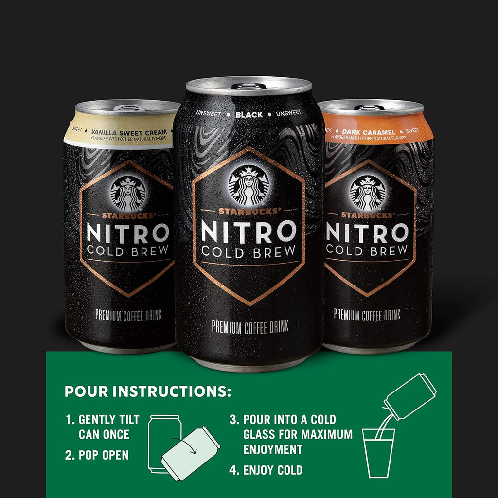 Starbucks - RTD Coffee Nitro Cold Brew, Black Unsweetened, 9.6 fl oz Cans (8 Pack), Iced Coffee, Cold Brew Coffee, Coffee Drink